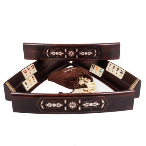Sedef Kakmalı Oval Oymalı Masif Ahşap Okey Takımı